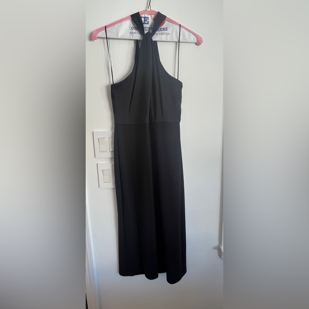 Black Twisted Neck Halter Midi Dress